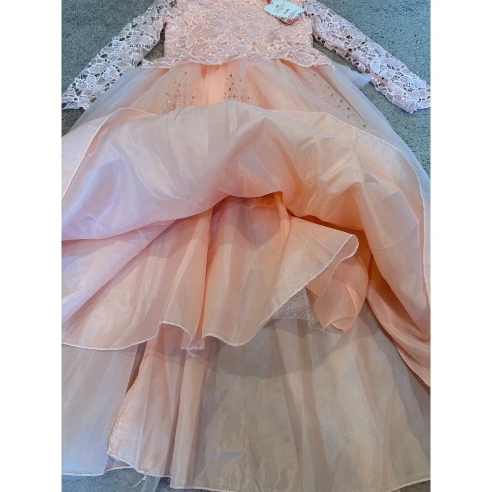 Ibtom Castle Girls Peach Pink Lace Tulle Sequin Flower‎ Girl Pageant Dress 130